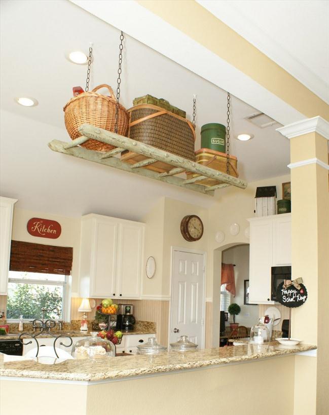 diy ladder shelf kitchen suspended ceiling storage small kitchen