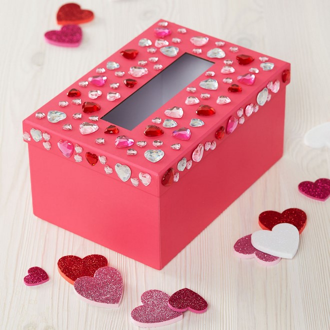 valentine boxes diy red hearts gems decoration