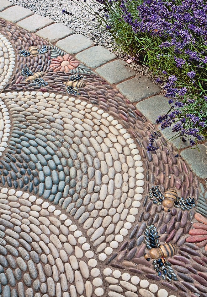 How To Make Pebble Mosaic Stepping Stones For Your Garden   Glass Pebble Mosaic Diy Garden Tiles Lined Brilliant Wings Of Stone Insects 