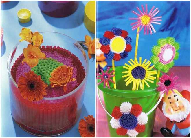 Flowers from waste drinking straws